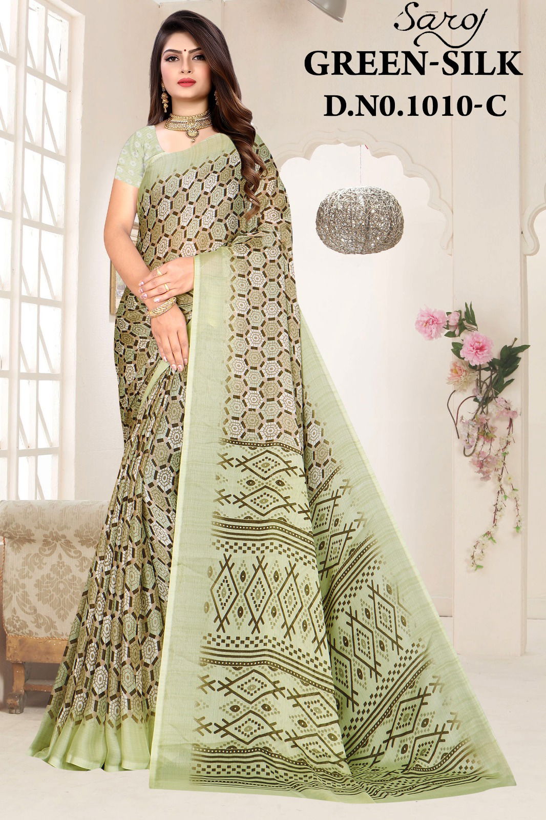 Saroj Green Silk 10 Moss Printed Daily Wear Sarees Catalog
